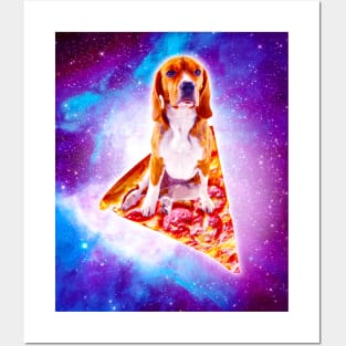 Outer Space Galaxy Dog Riding Pizza Posters and Art